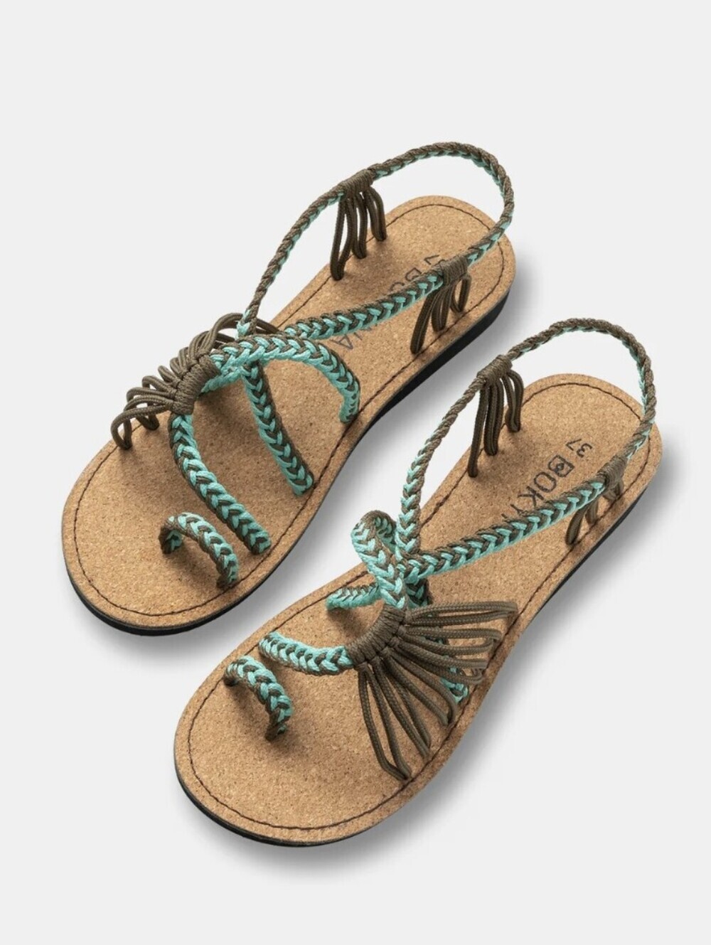 Bokyna 'Soulmate' Turquoise & Brown Braided/Woven Cork Sandals (Size EU 40/US 9)
